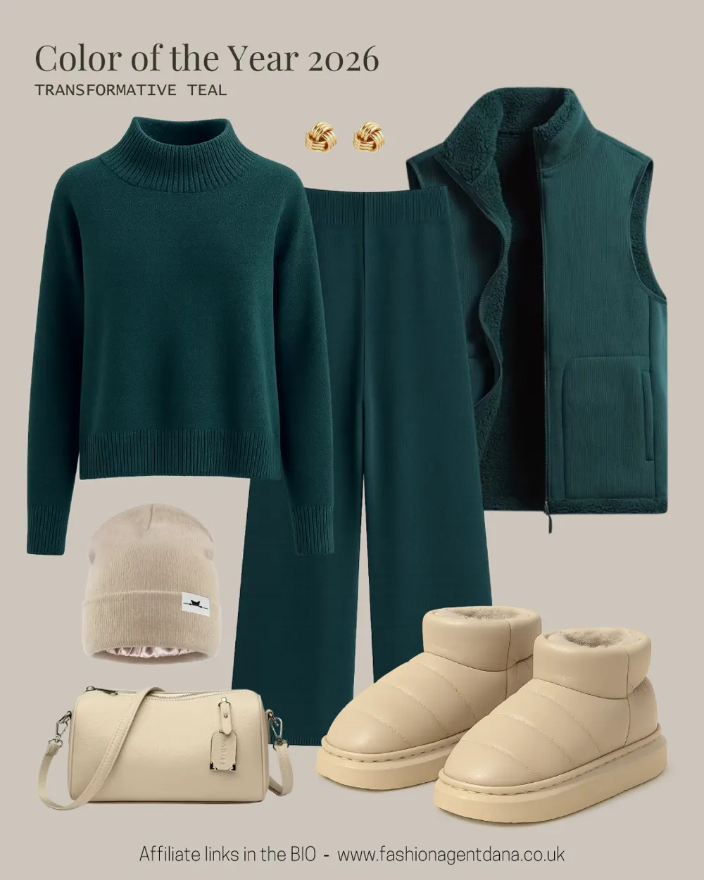 Color of the Year 2026: Transformative Teal outfit collage