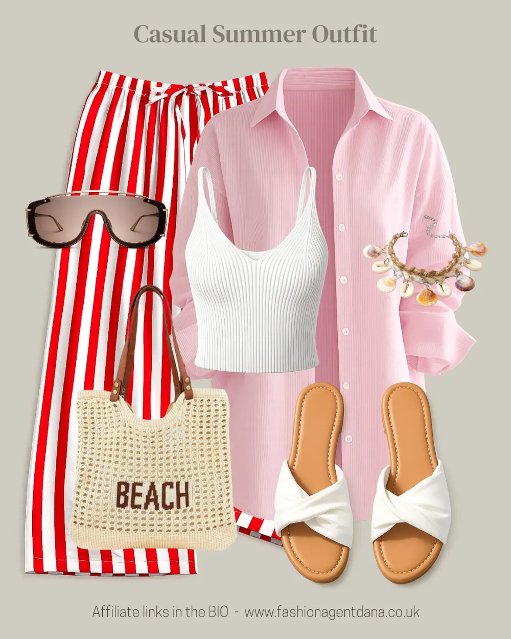 Holiday or beach day look outfit collage
